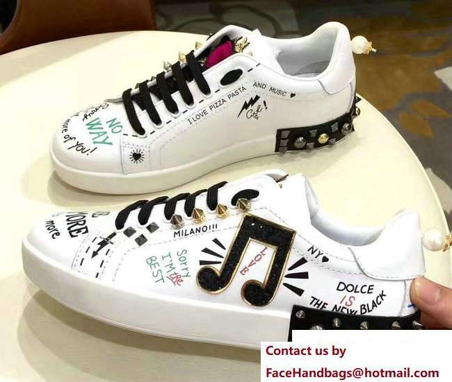 Dolce & Gabbana Leather Sneakers Printed And Applique White 2017